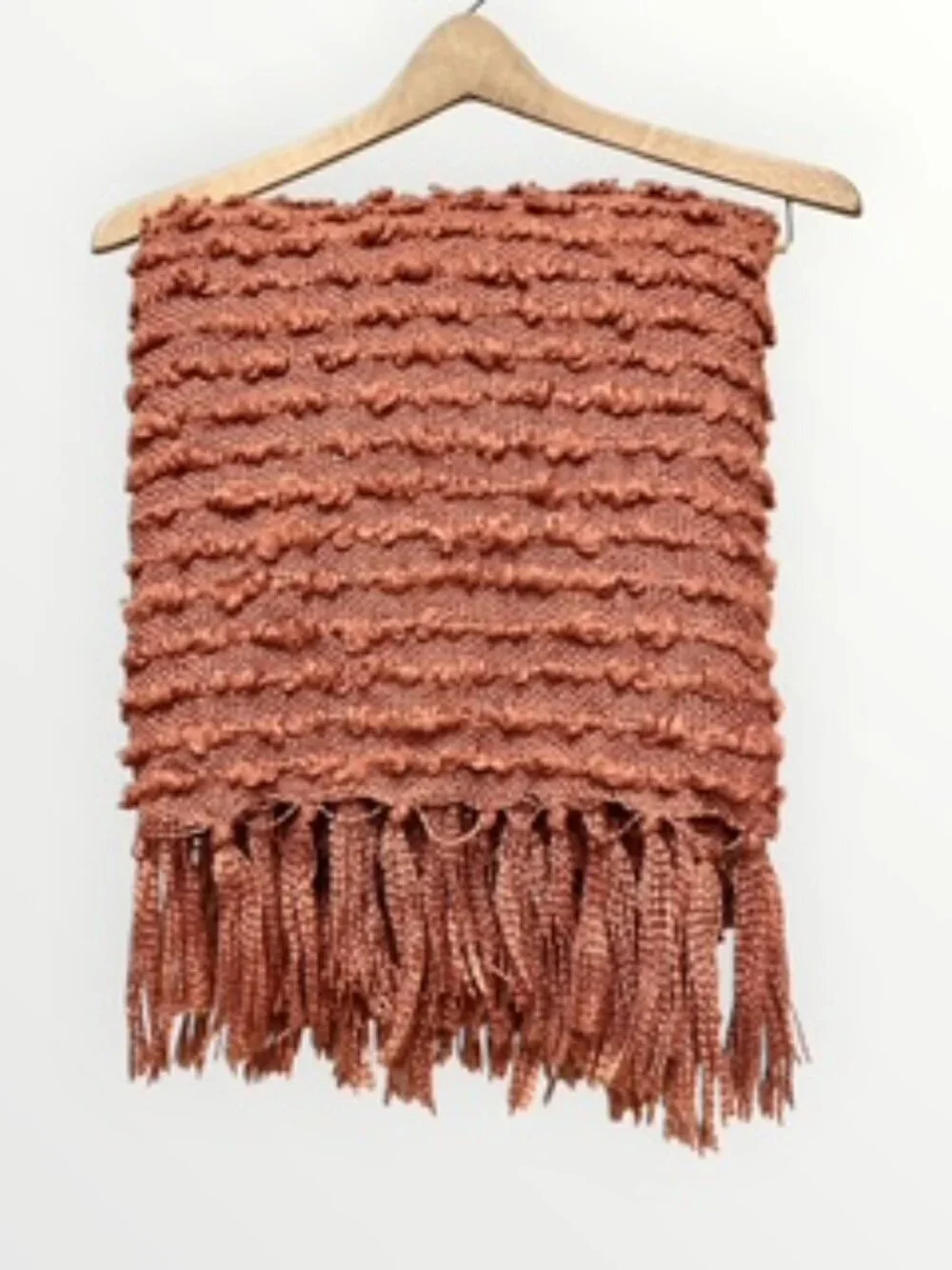 Artisan NY Home Throw Blanket Fringe Chunky Texture Weave Burnt Orange 50inX60in
